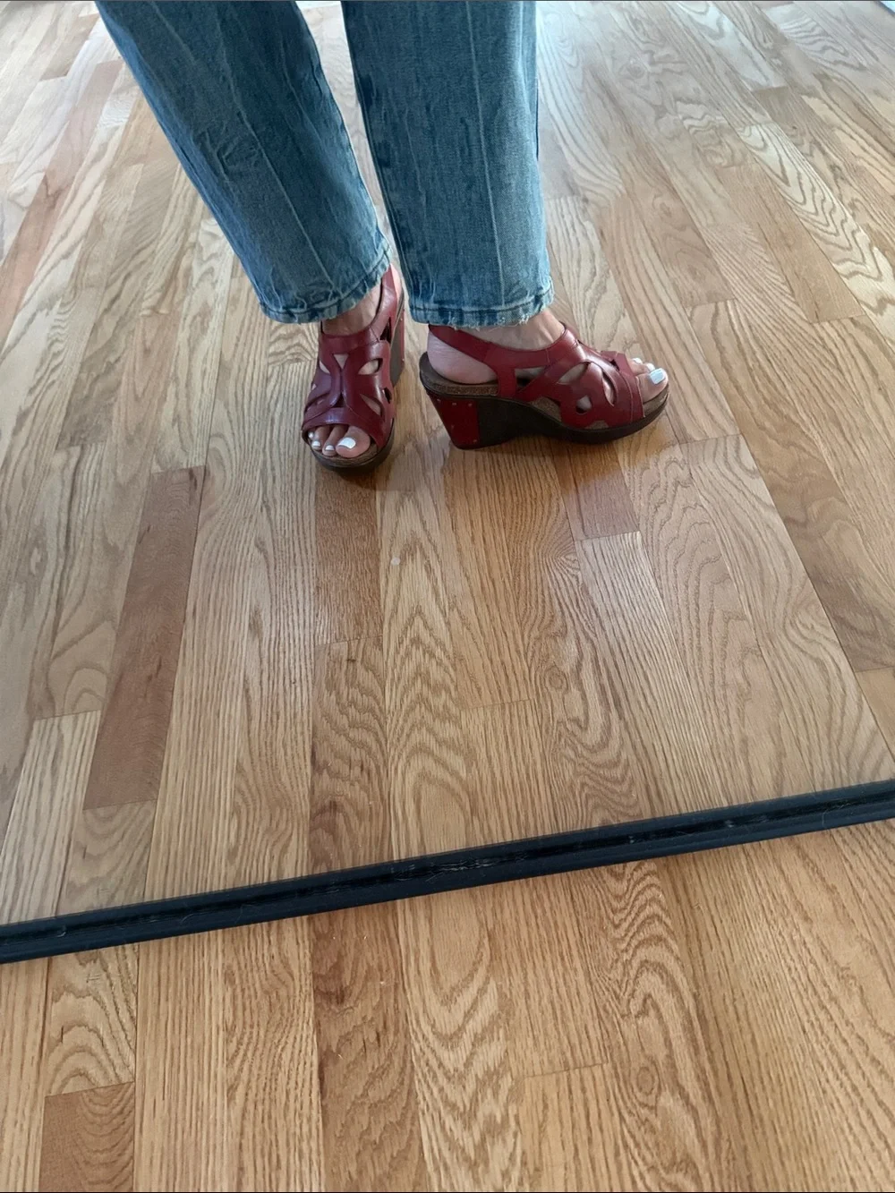 Dansko Red Leather Slingback Wedge Sandals - size 36 or 6 US
